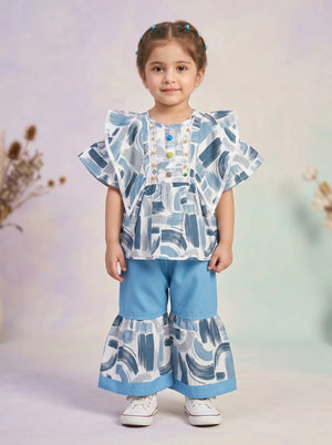 Girls' Abstract Peplum Kurta & Gharara Set