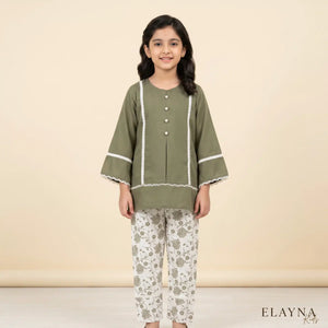 Girls' Mustard Kurta & Printed Trousers Set
