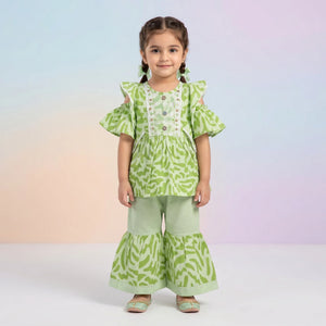 Girls' Abstract Peplum Kurta & Gharara Set