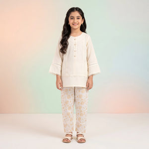 Girls' Mustard Kurta & Printed Trousers Set