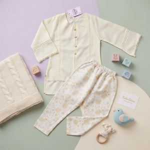 Girls' Mustard Kurta & Printed Trousers Set