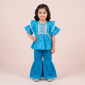 Girls' Abstract Peplum Kurta & Gharara Set