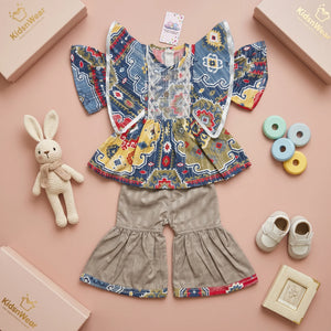 Girls' Abstract Peplum Kurta & Gharara Set