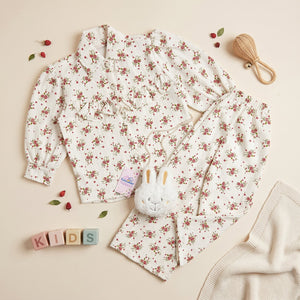 Girls' Vintage Floral Ruffle Shirt & Trousers Set