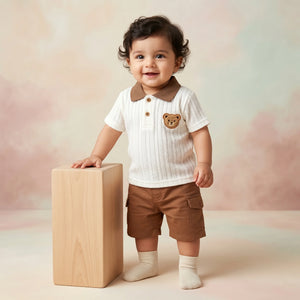 Boys' Bear Patch Polo & Cargo Shorts Set