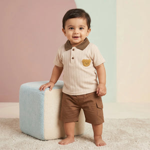 Boys' Bear Patch Polo & Cargo Shorts Set
