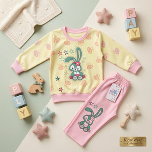 Girls' Cute Bunny Character Sweatshirt and Joggers Set