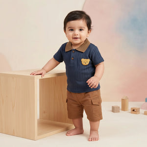 Boys' Bear Patch Polo & Cargo Shorts Set