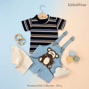 KidsnWear Ultra-Premium Imported Dungaree and Striped Tee Set