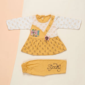 Love Print Premium Cotton Baby Girl Frock & Pants Set