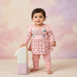Today Smiles Premium Cotton Baby Girl Frock & Pants Set