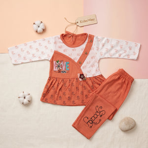 Love Print Premium Cotton Baby Girl Frock & Pants Set