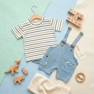 KidsnWear Ultra-Premium Imported Dungaree and Striped Tee Set