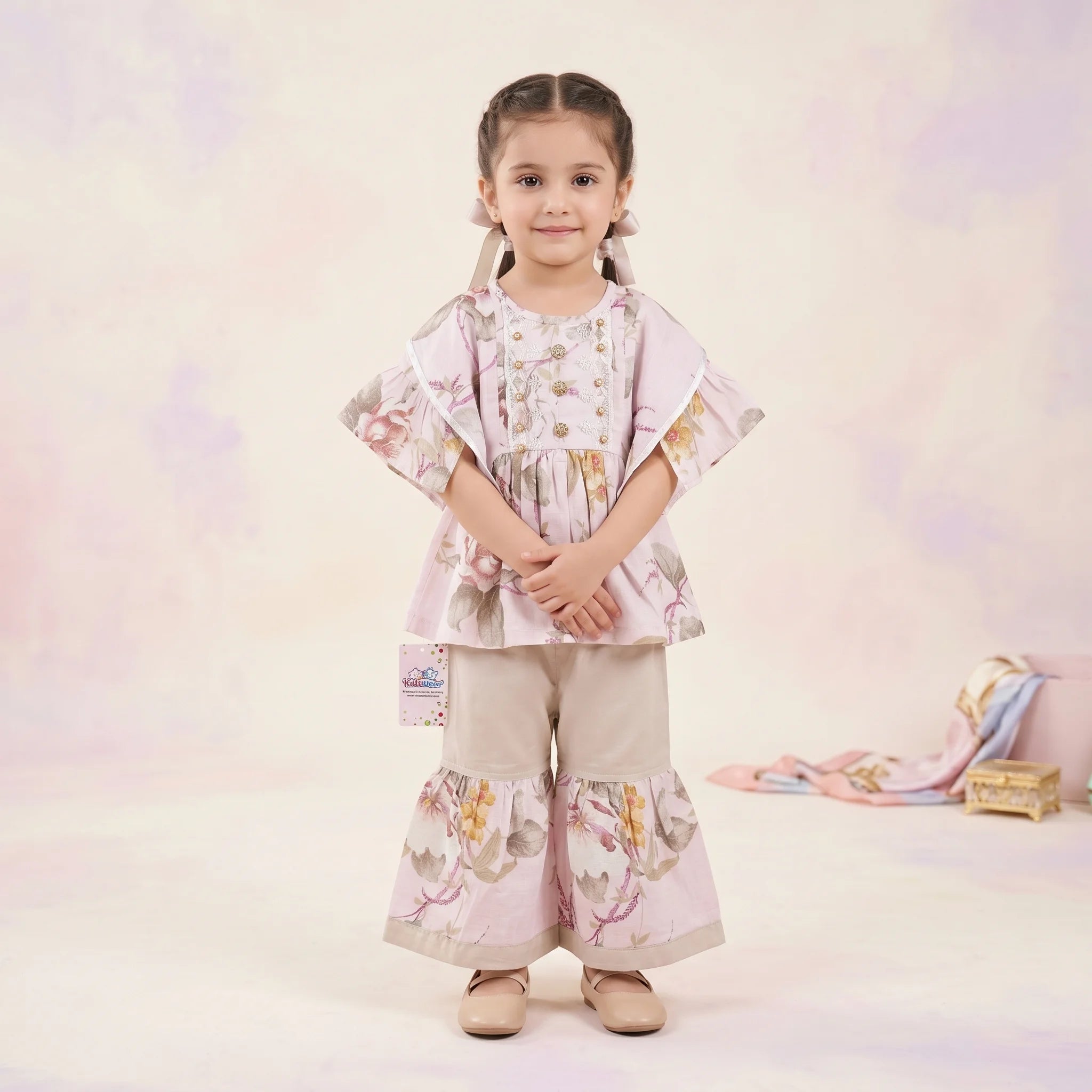 Girls' Abstract Peplum Kurta & Gharara Set
