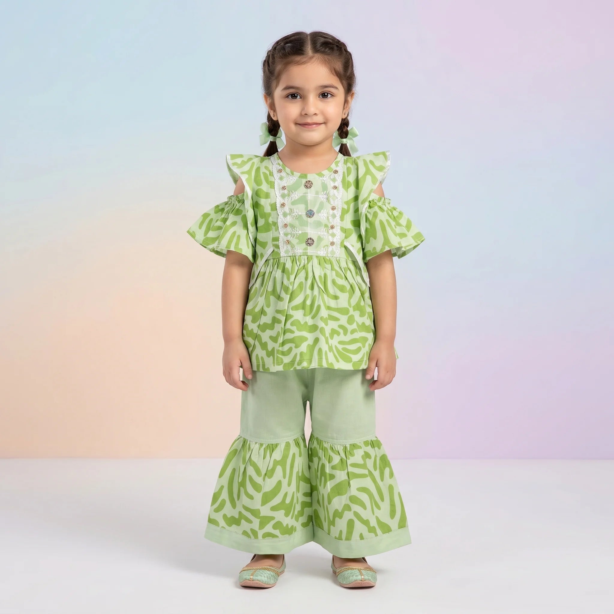 Girls' Abstract Peplum Kurta & Gharara Set
