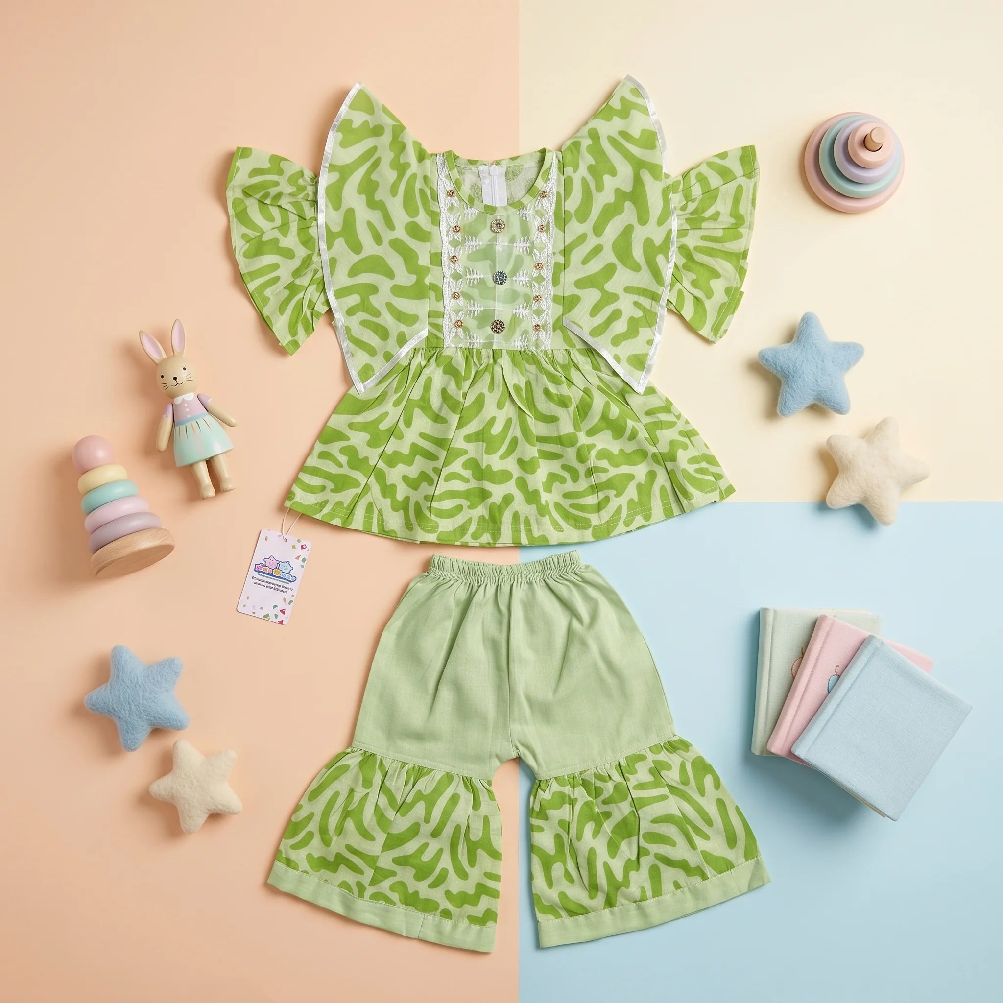 Girls' Abstract Peplum Kurta & Gharara Set