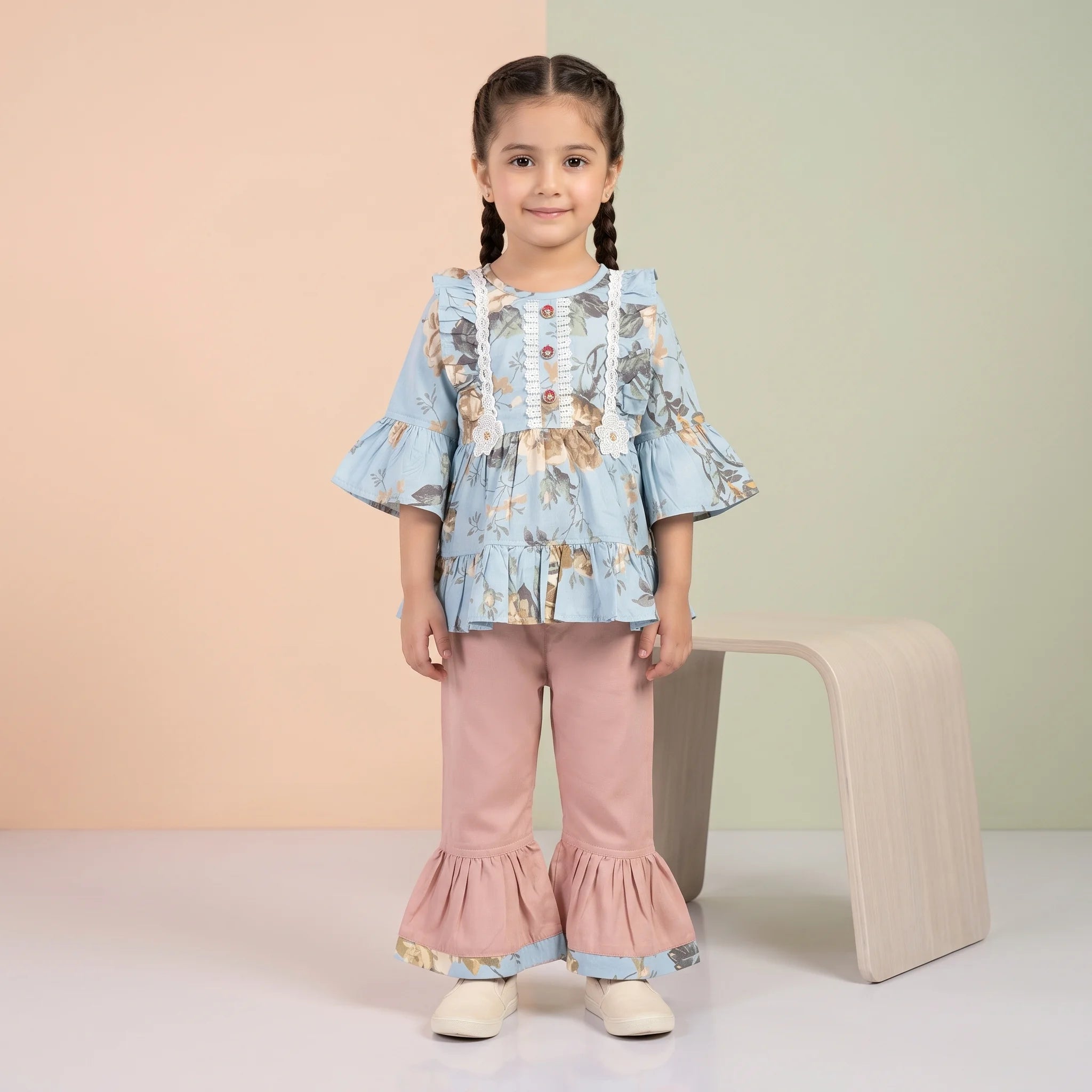 Girls' Floral Peplum Kurta & Gharara Set