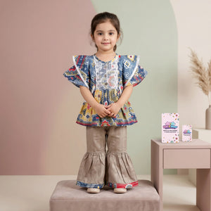 Girls' Abstract Peplum Kurta & Gharara Set