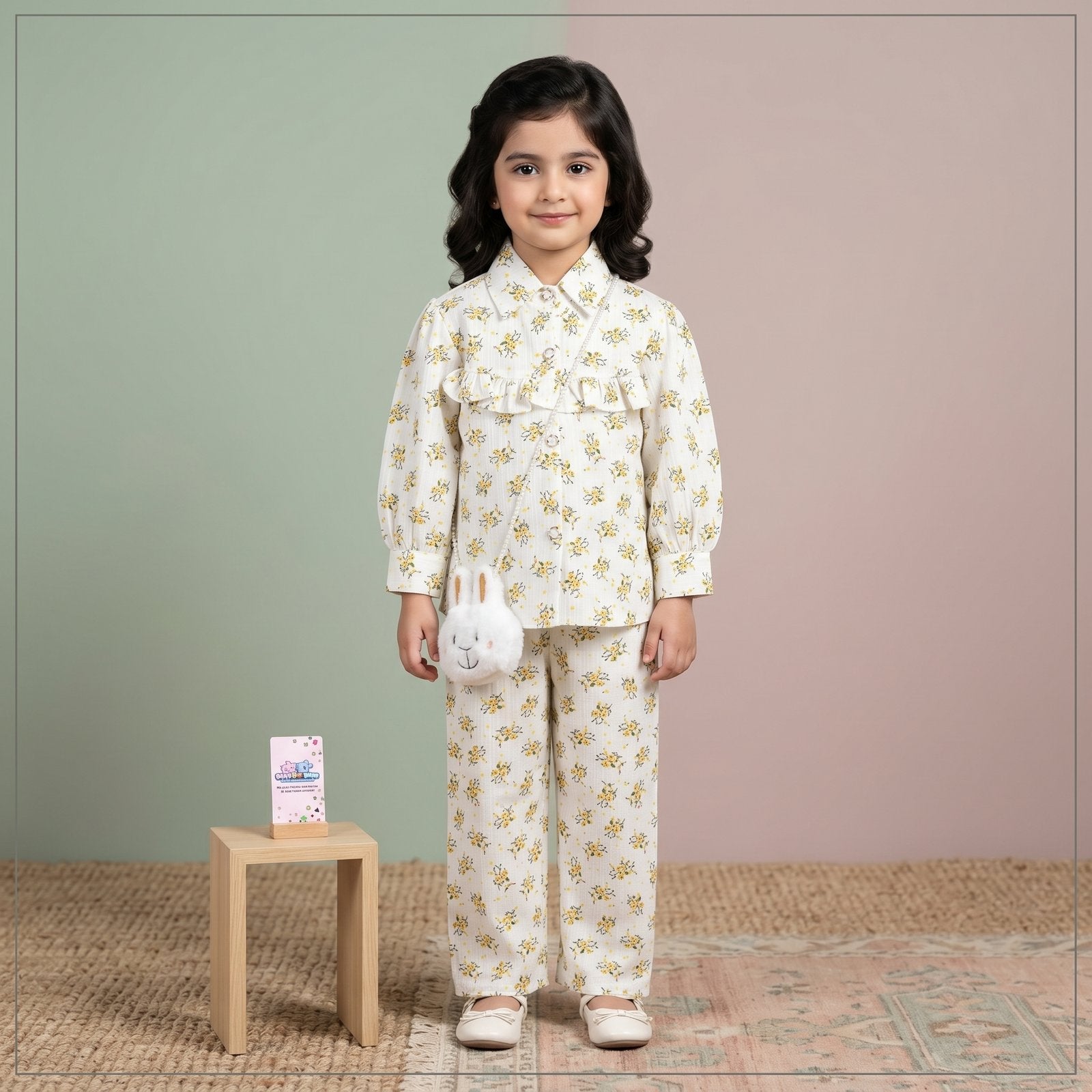 Girls' Vintage Floral Ruffle Shirt & Trousers Set