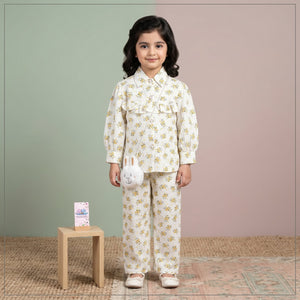 Girls' Vintage Floral Ruffle Shirt & Trousers Set