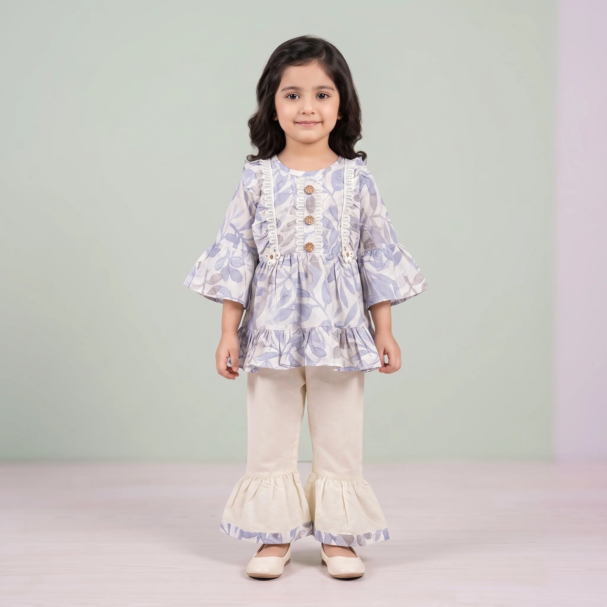 Girls' Floral Peplum Kurta & Gharara Set
