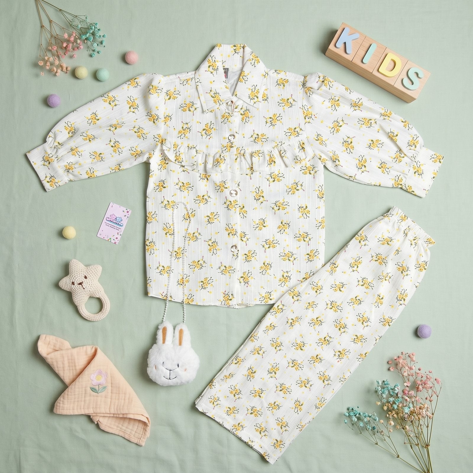 Girls' Vintage Floral Ruffle Shirt & Trousers Set
