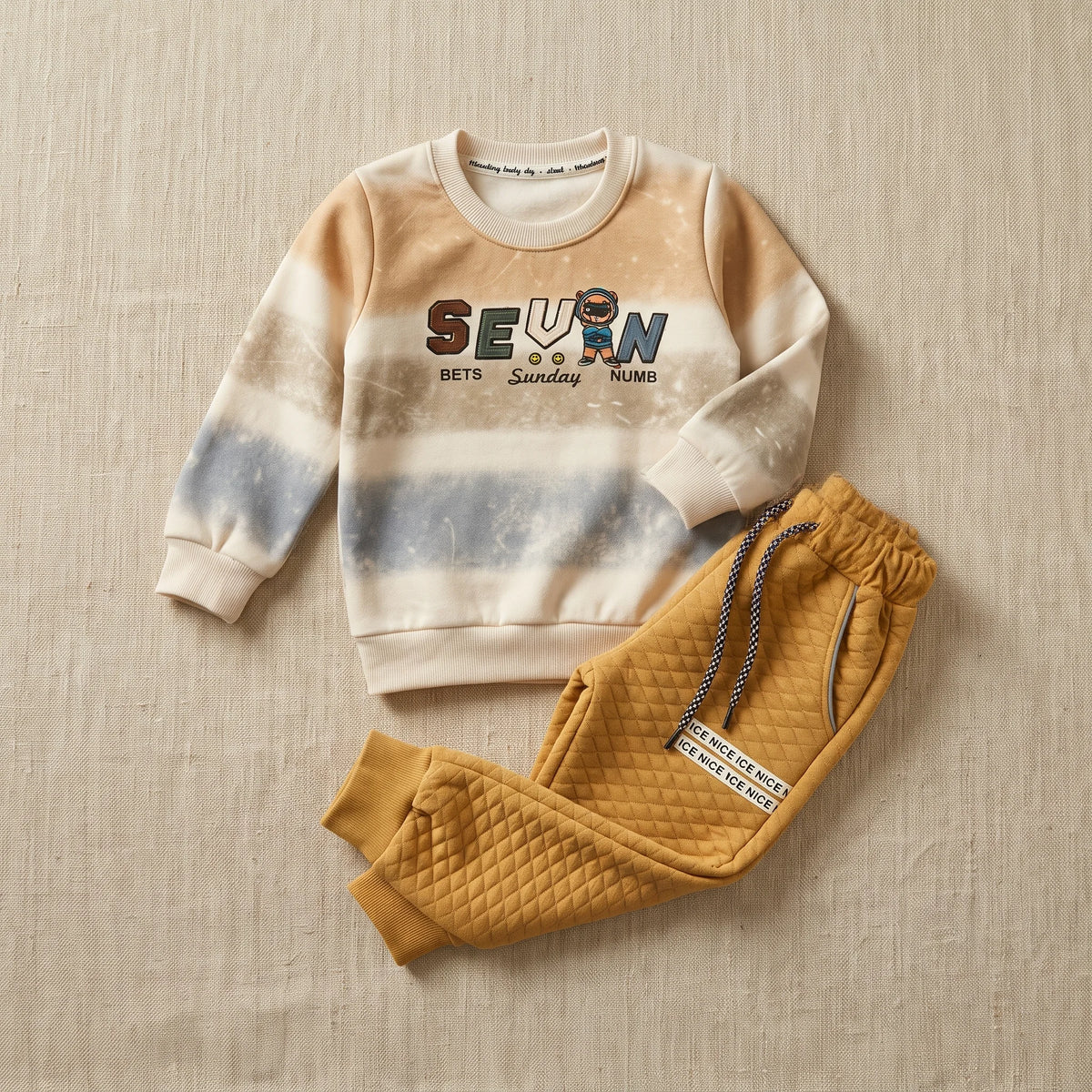 Premium Kids Winter Tie-Dye Sweatshirt & Quilted Jogger Set