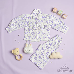 Girls' Floral Ruffle Shirt & Trousers Set