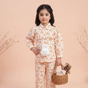Girls' Floral Ruffle Shirt & Trousers Set