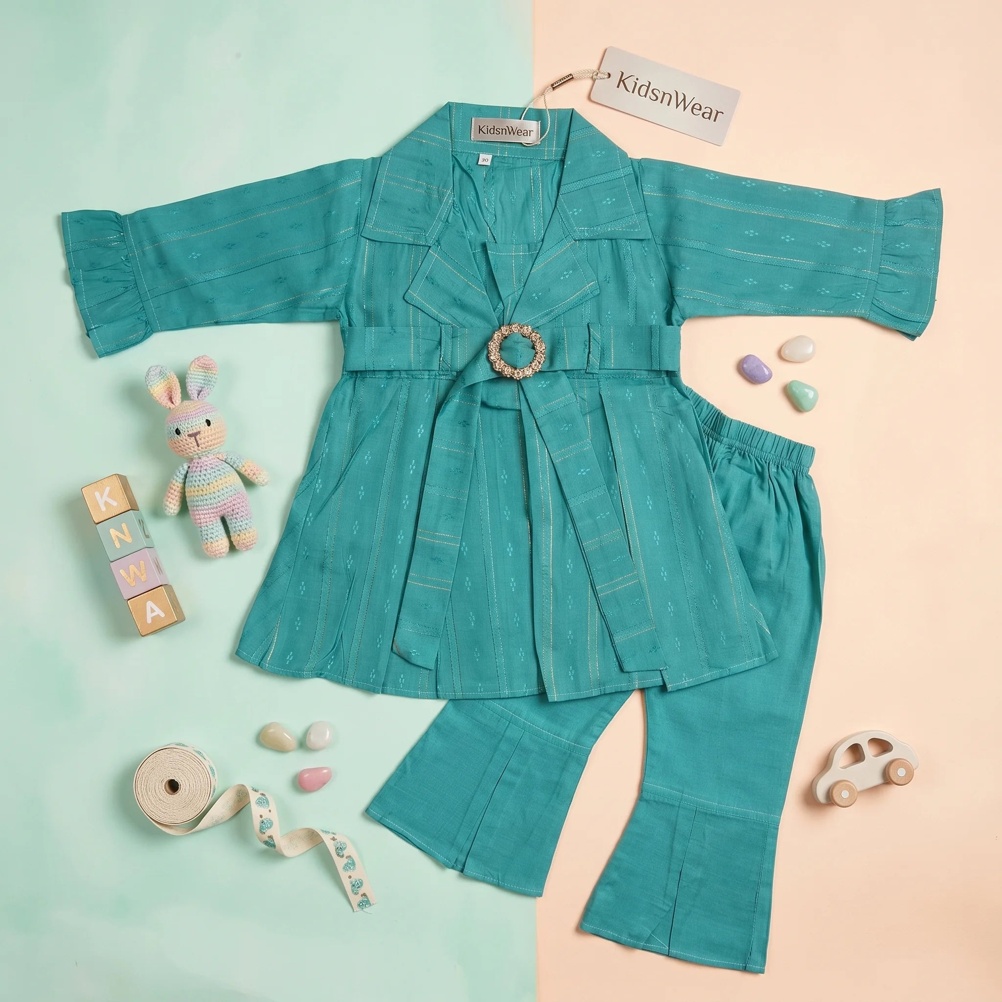 Girls' Belted Tunic & Bell-Bottom Set