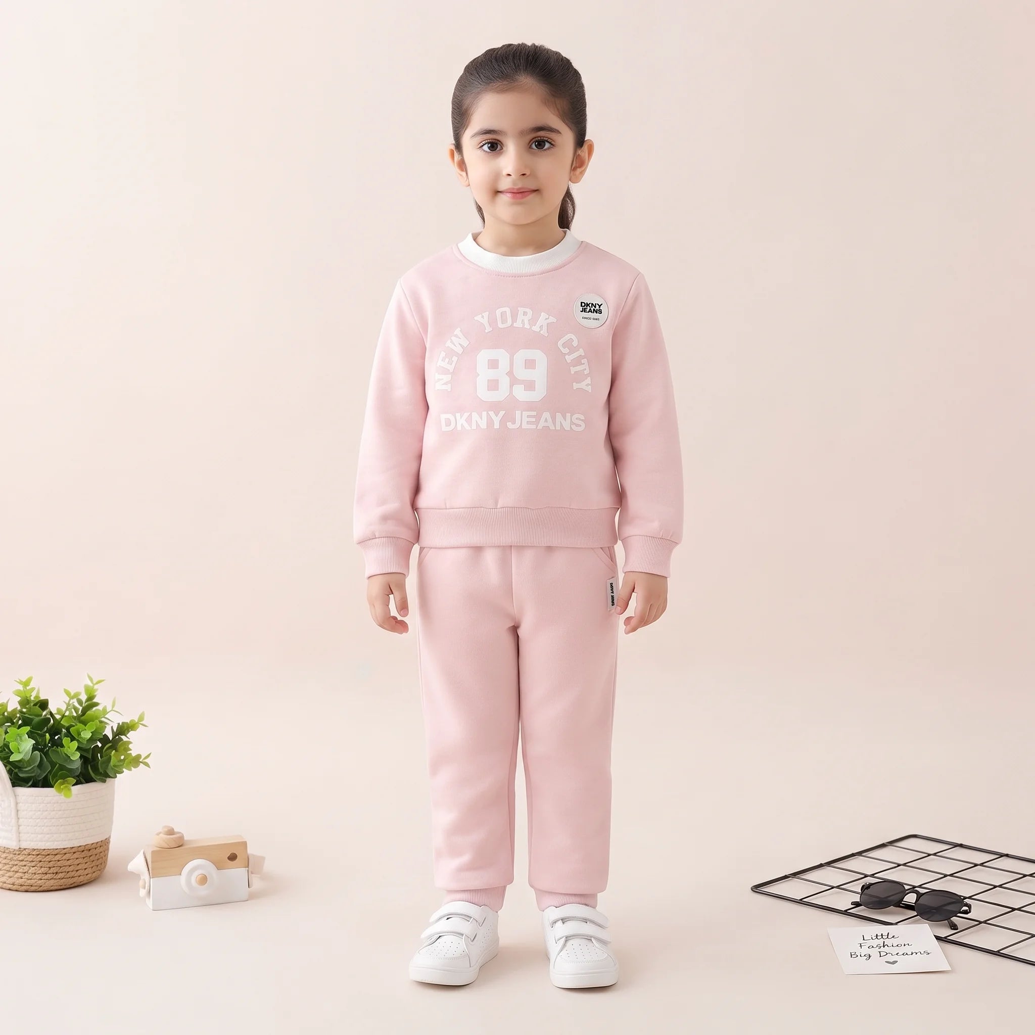 DKNY NYC 89 Winter Fleece Sweatshirt & Jogger Set - baby pink