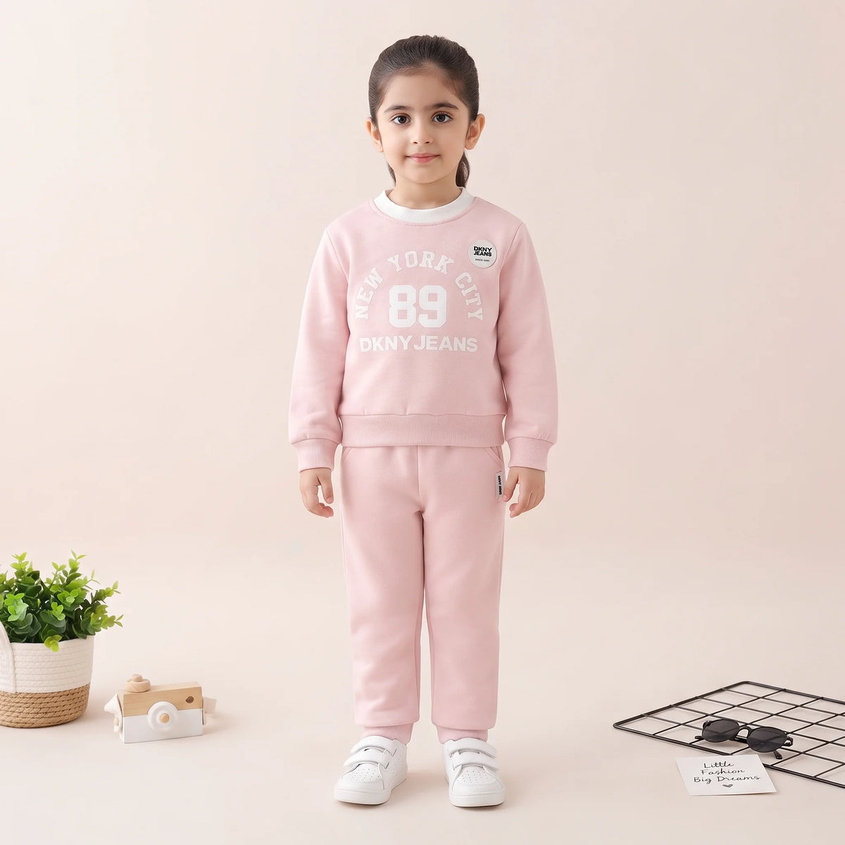 DKNY NYC 89 Winter Fleece Sweatshirt & Jogger Set - baby pink
