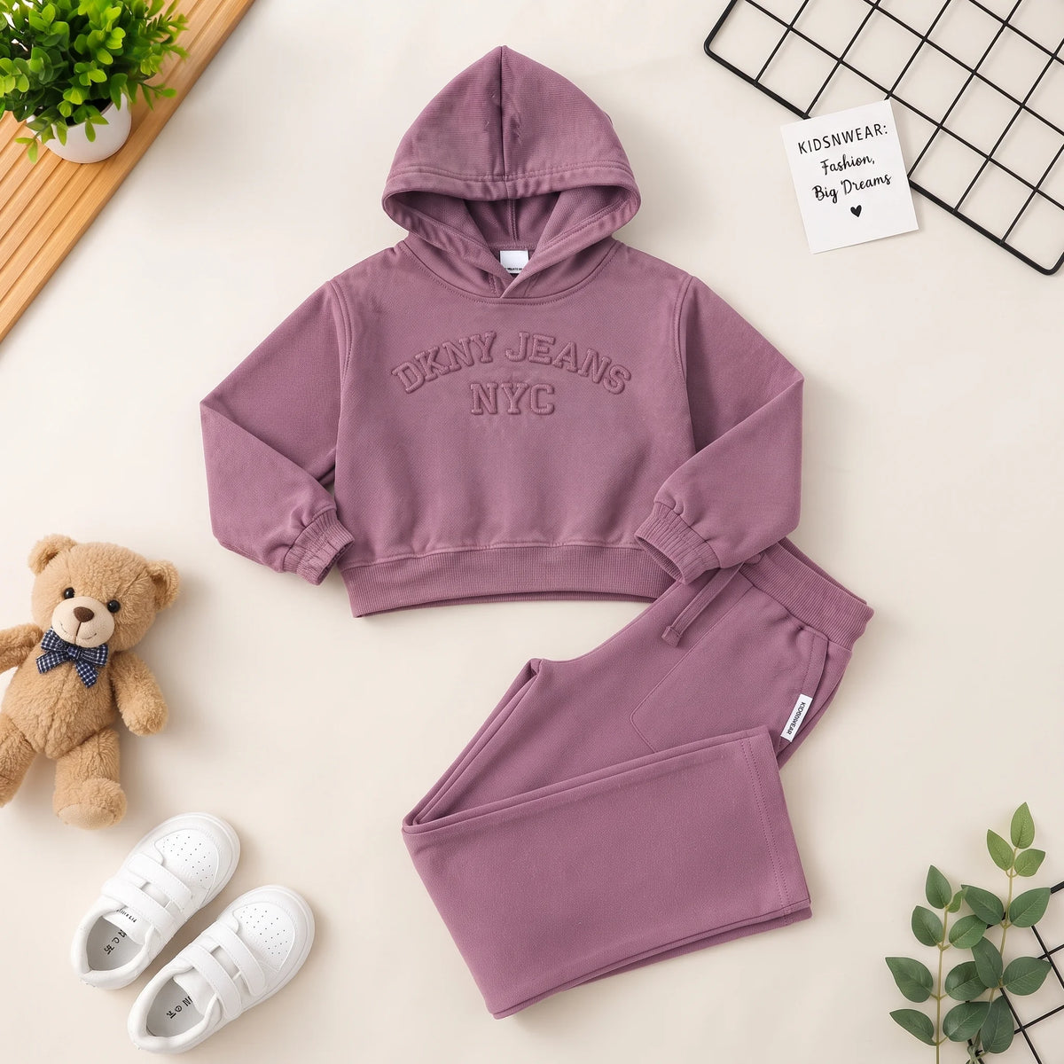 DKNY Fleece Hoodie & Jogger Set - dusty purple