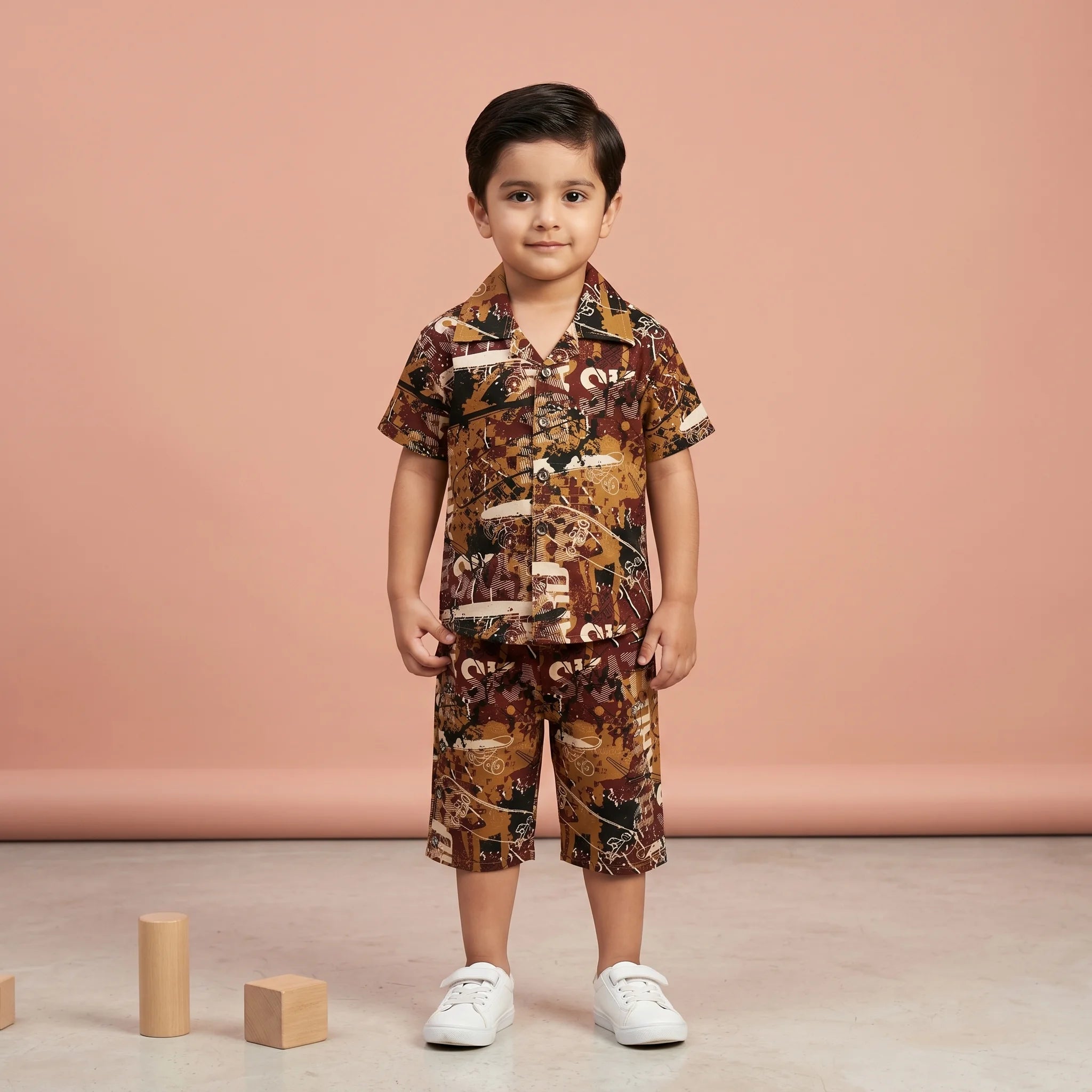 Boys' Geometric Print Shirt & Shorts Set