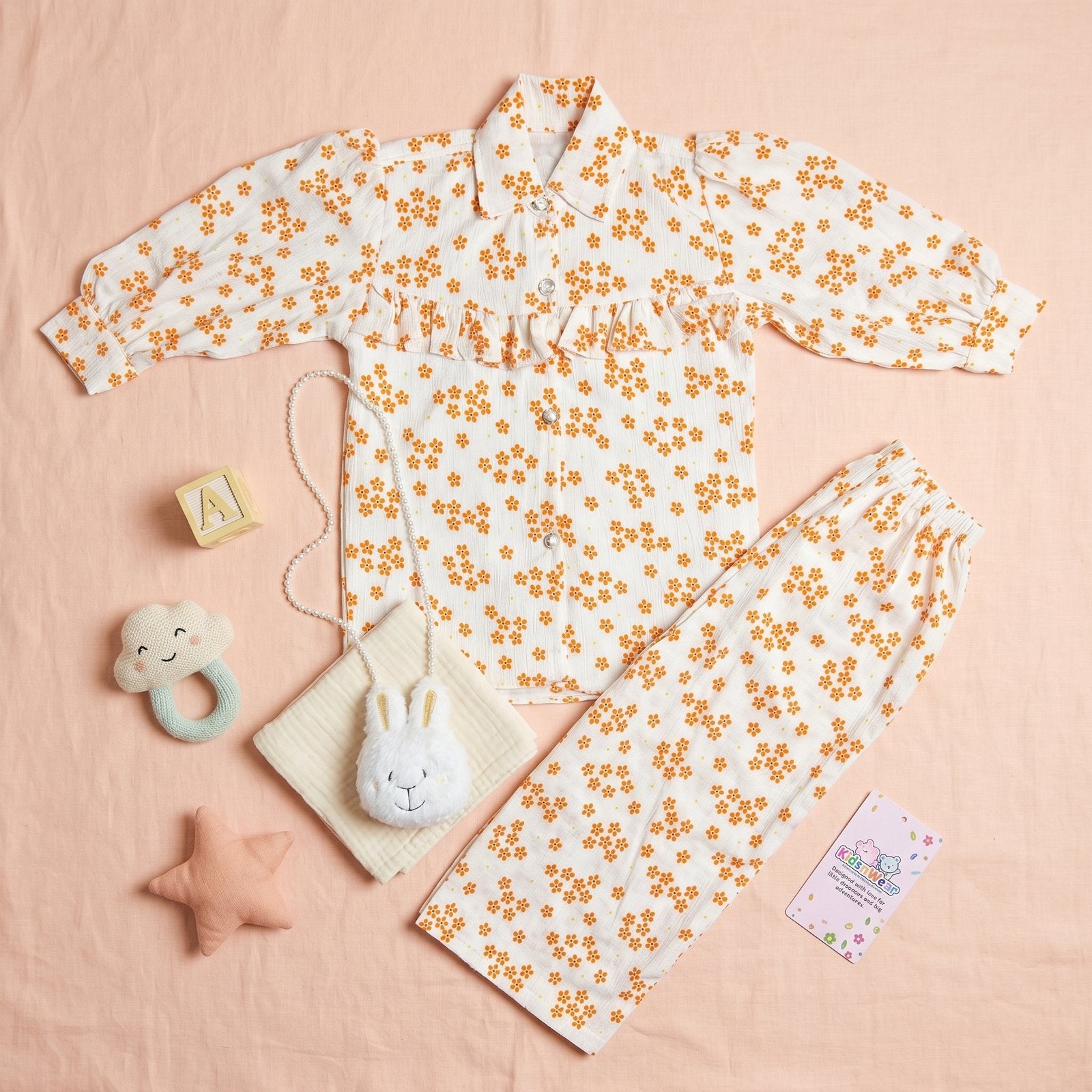 Girls' Floral Ruffle Shirt & Trousers Set