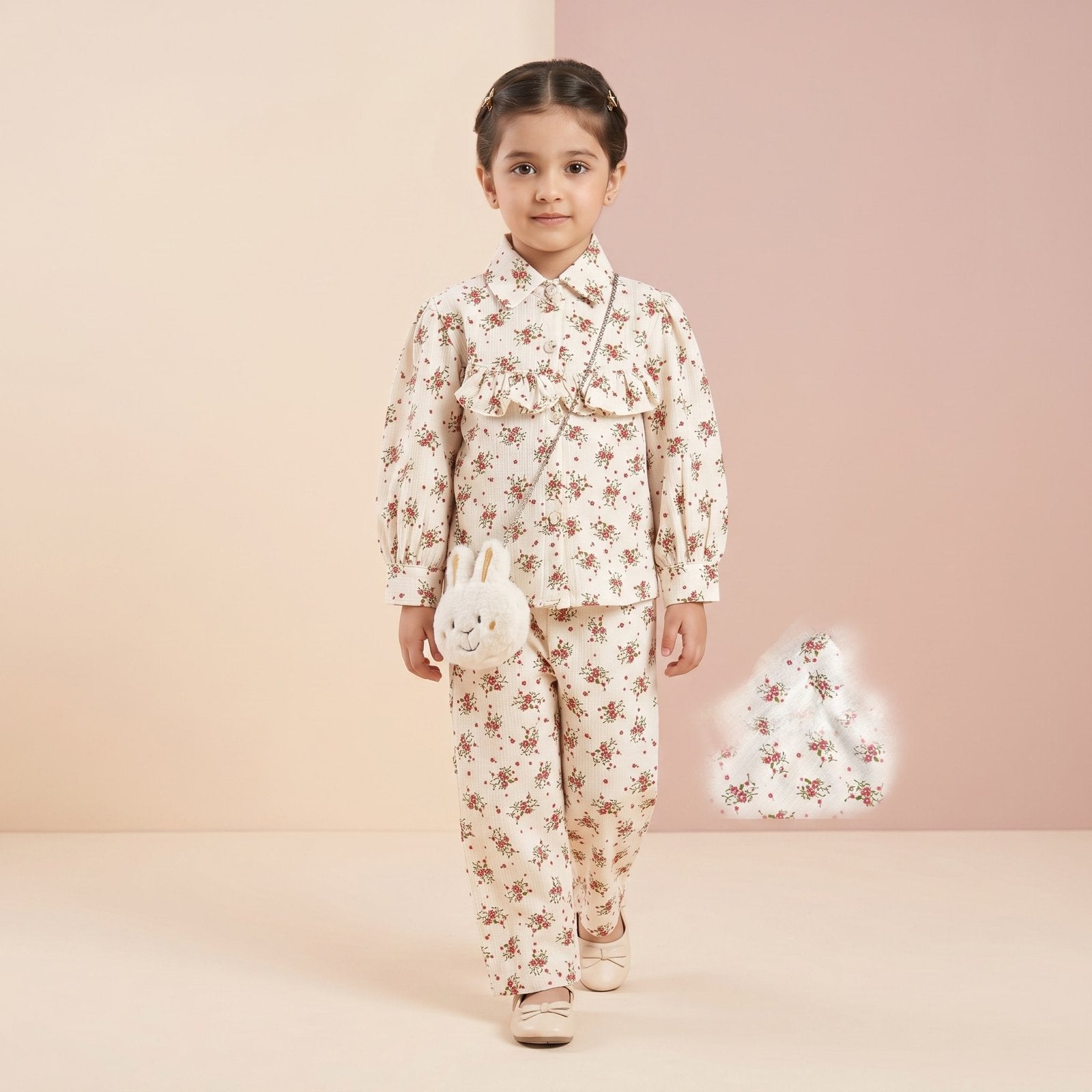 Girls' Vintage Floral Ruffle Shirt & Trousers Set