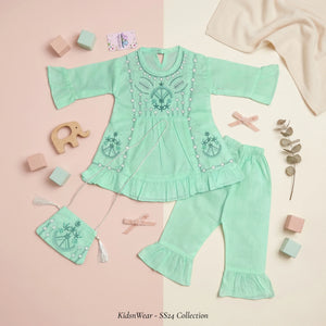 Girls' Embroidered Peplum & Frill Trouser Set