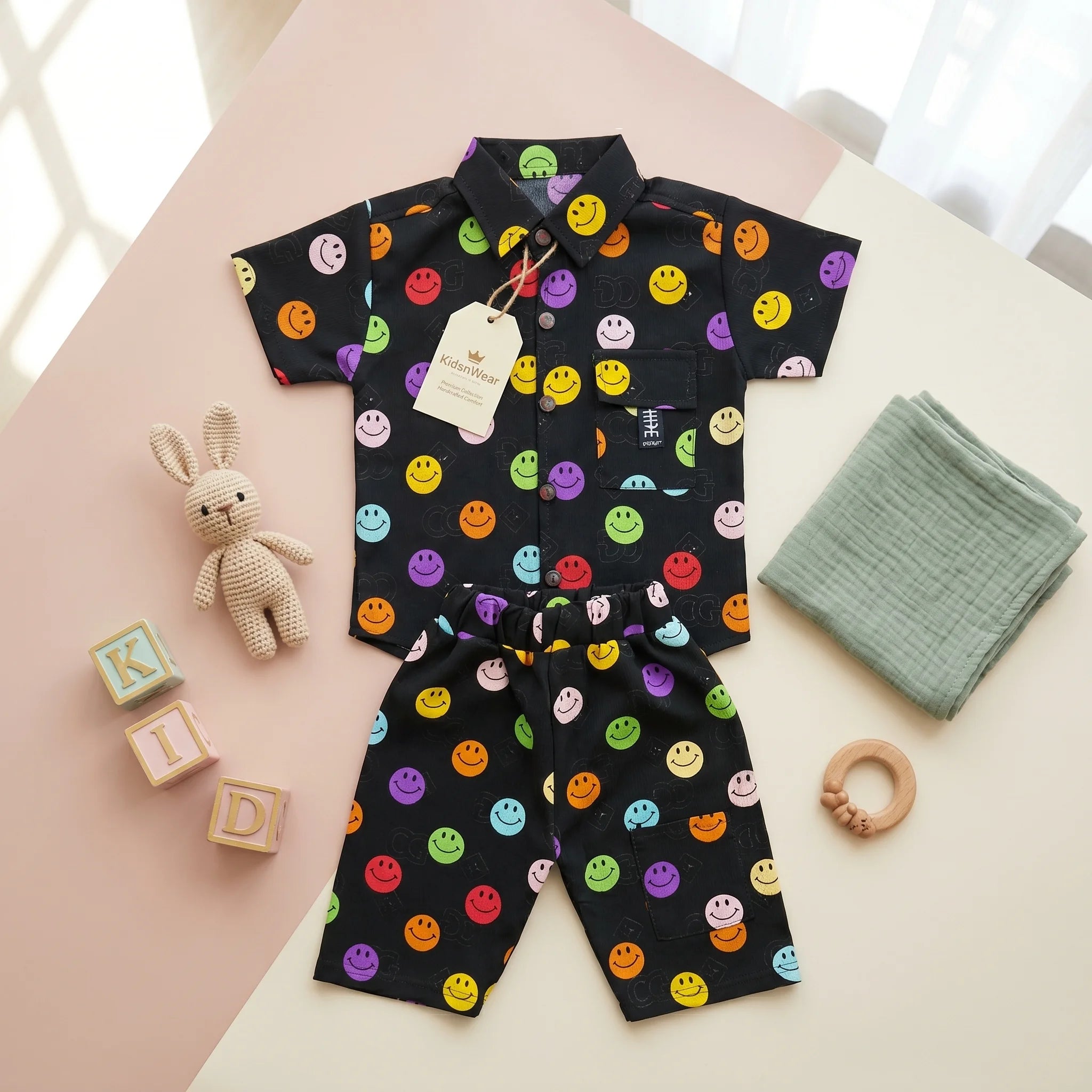 Boys' Smiley Print Shirt & Shorts Set
