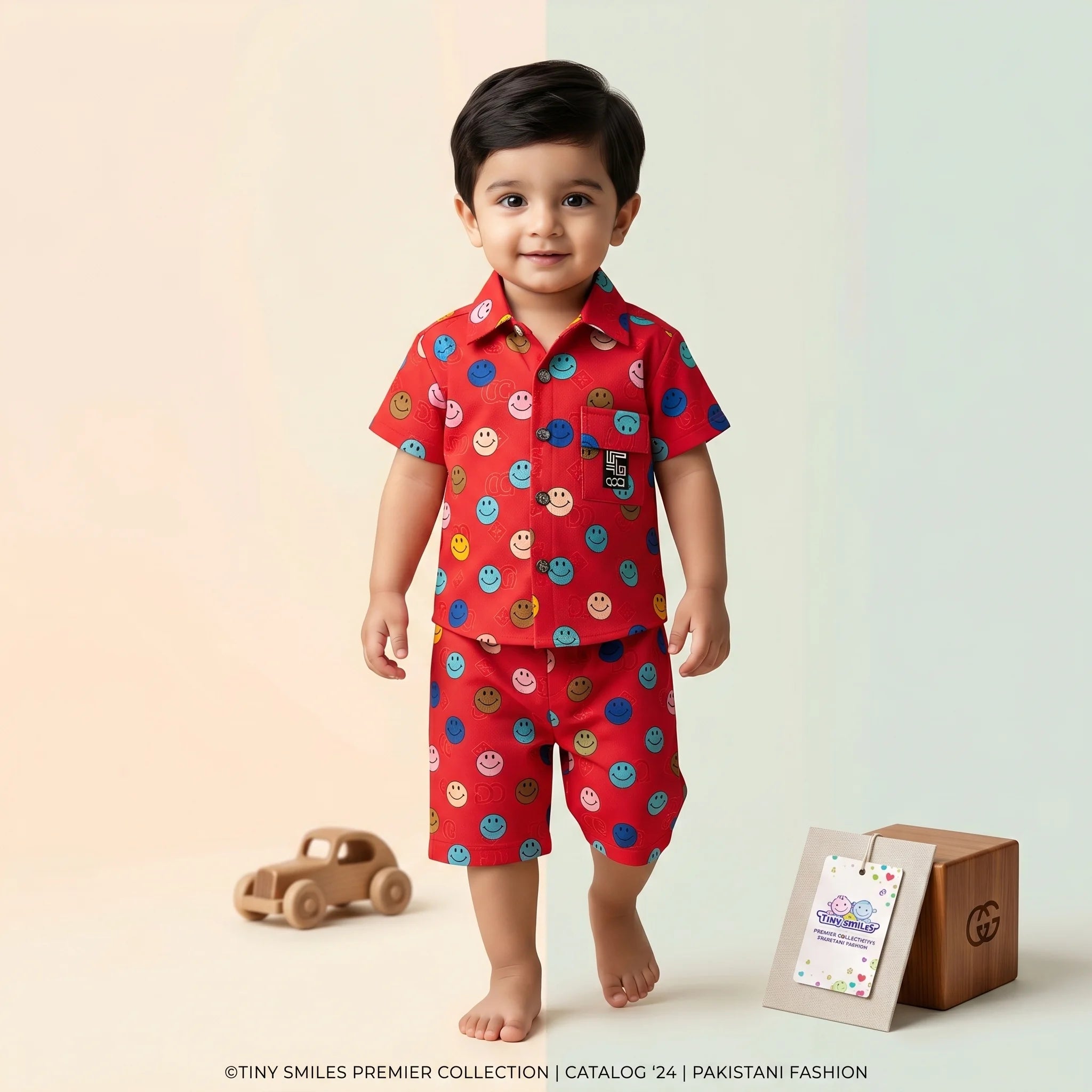 Boys' Smiley Print Shirt & Shorts Set