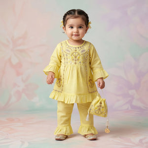 Girls' Embroidered Peplum & Frill Trouser Set