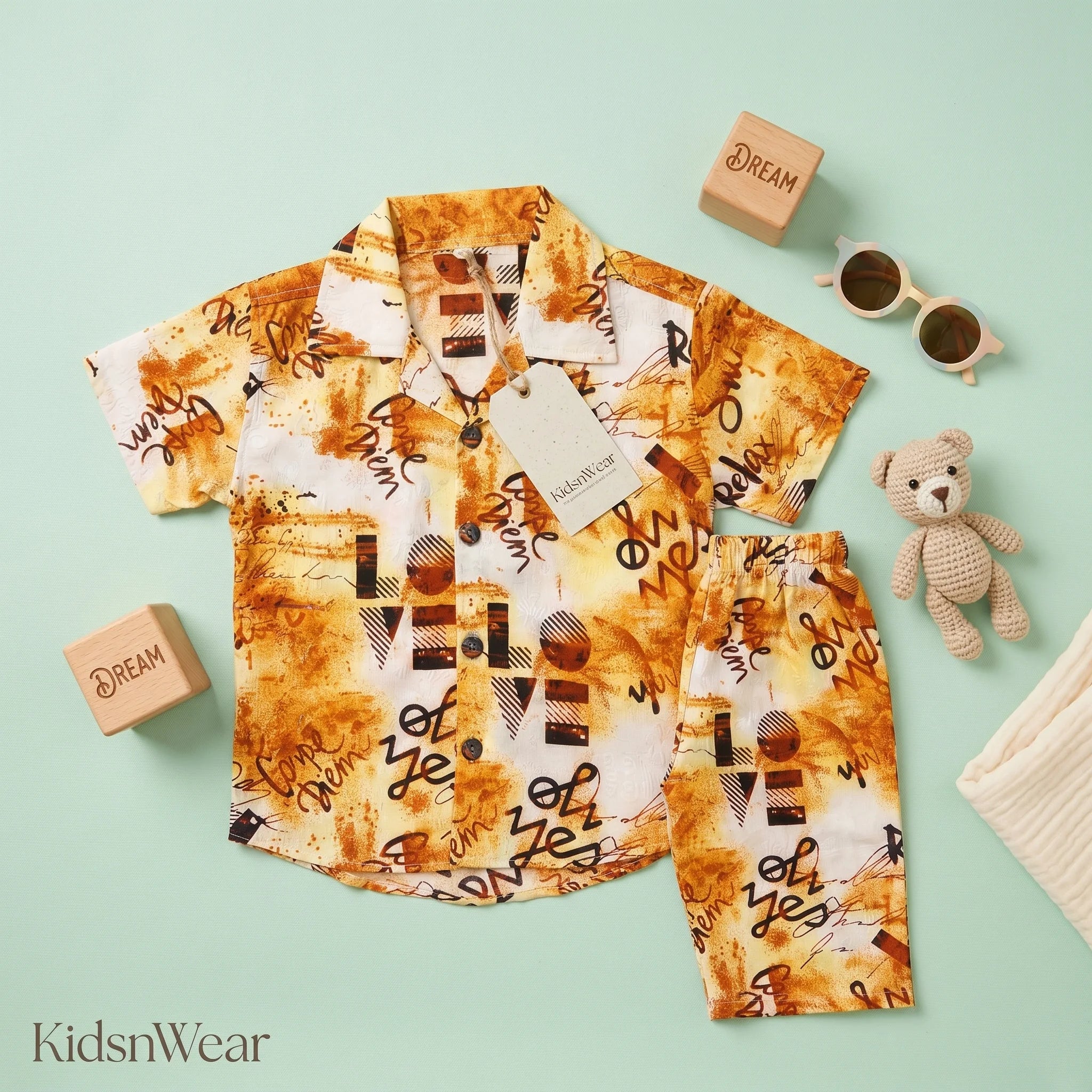 Boys' Abstract Print Shirt & Shorts Set