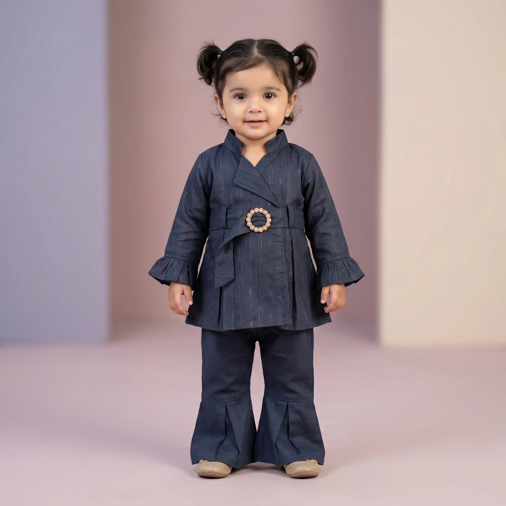 Girls' Belted Tunic & Bell-Bottom Set