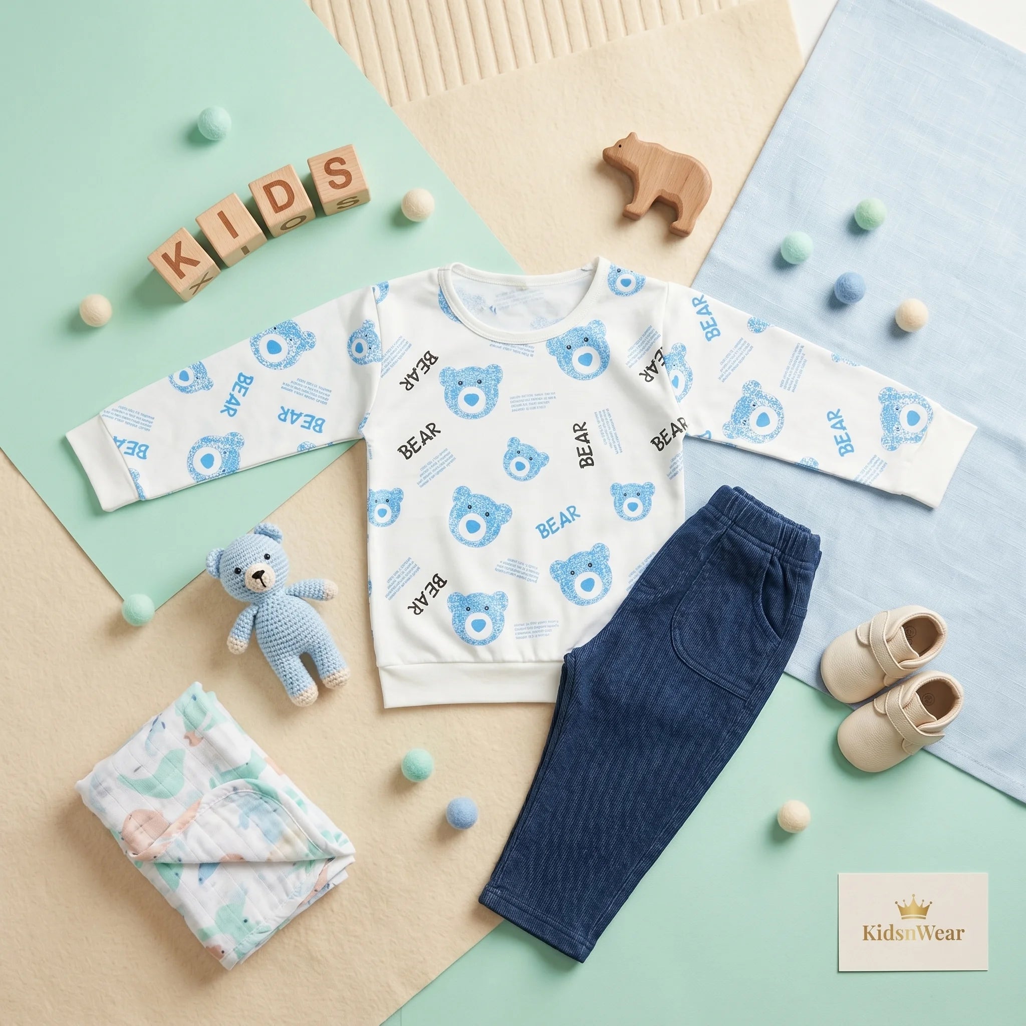 Girls' Bear Sweatshirt & Ribbed Jogger Set