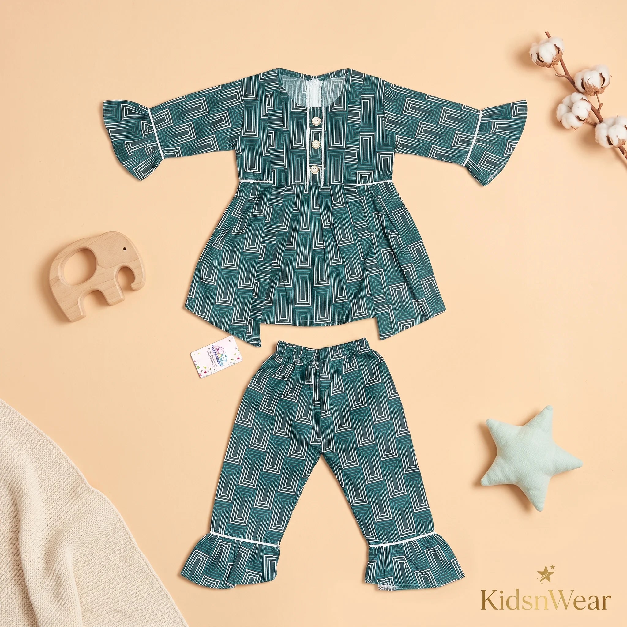 Girls' Geometric Peplum Kurta & Gharara Set