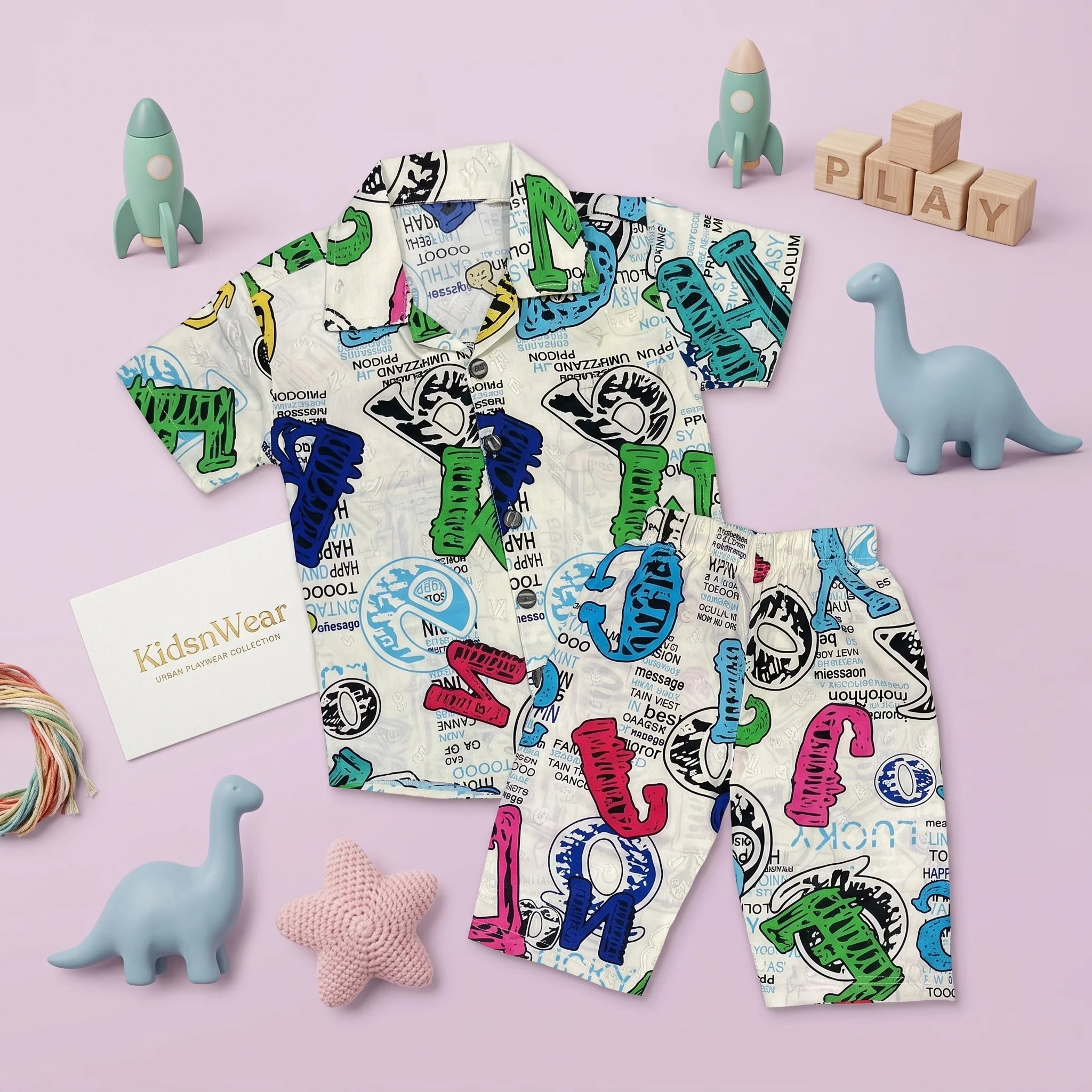 Boys' Alphabet Print Shirt & Shorts Set