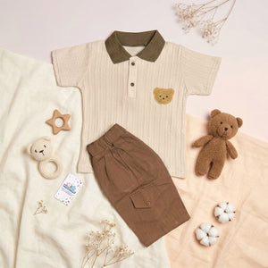 Boys' Bear Patch Polo & Cargo Shorts Set