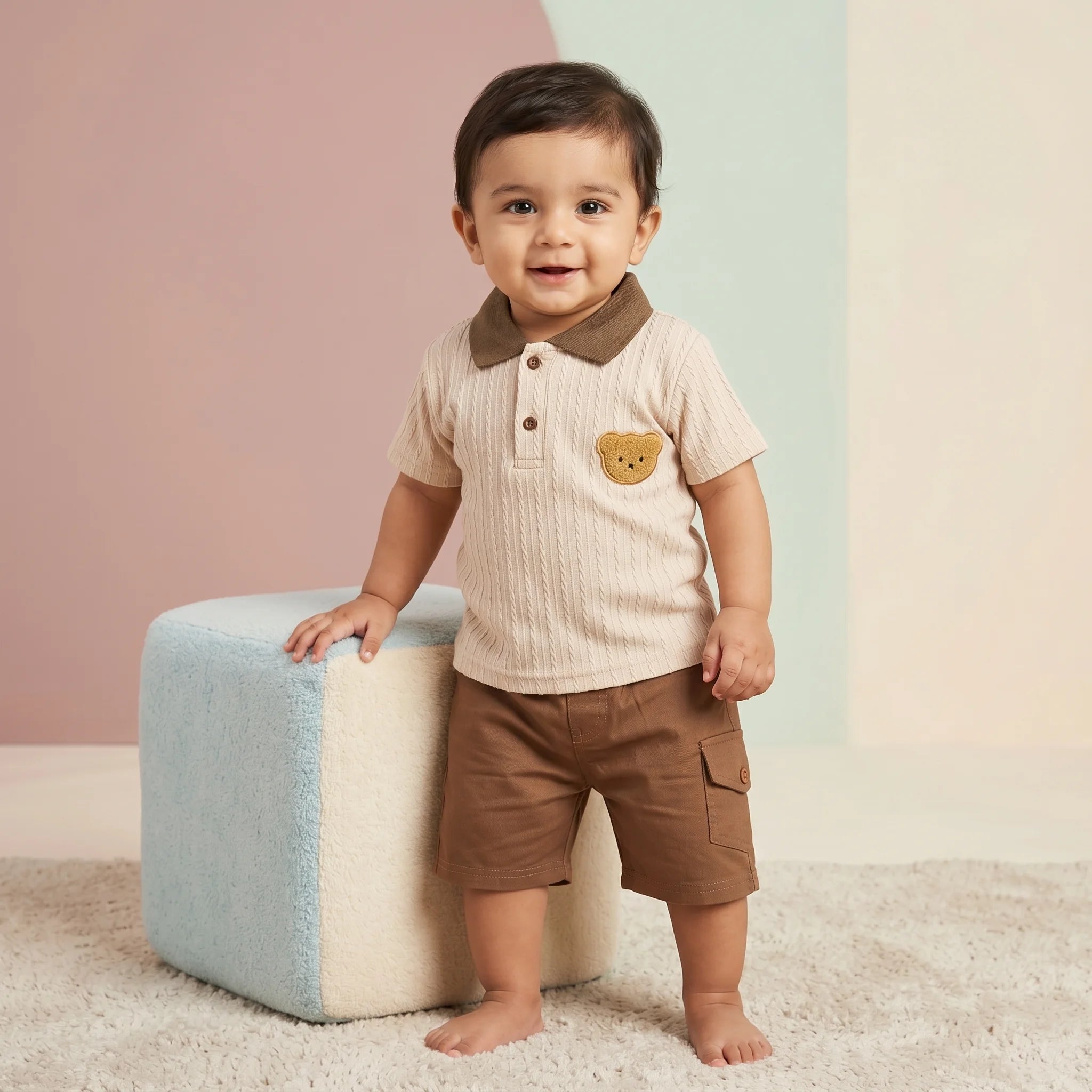 Boys' Bear Patch Polo & Cargo Shorts Set