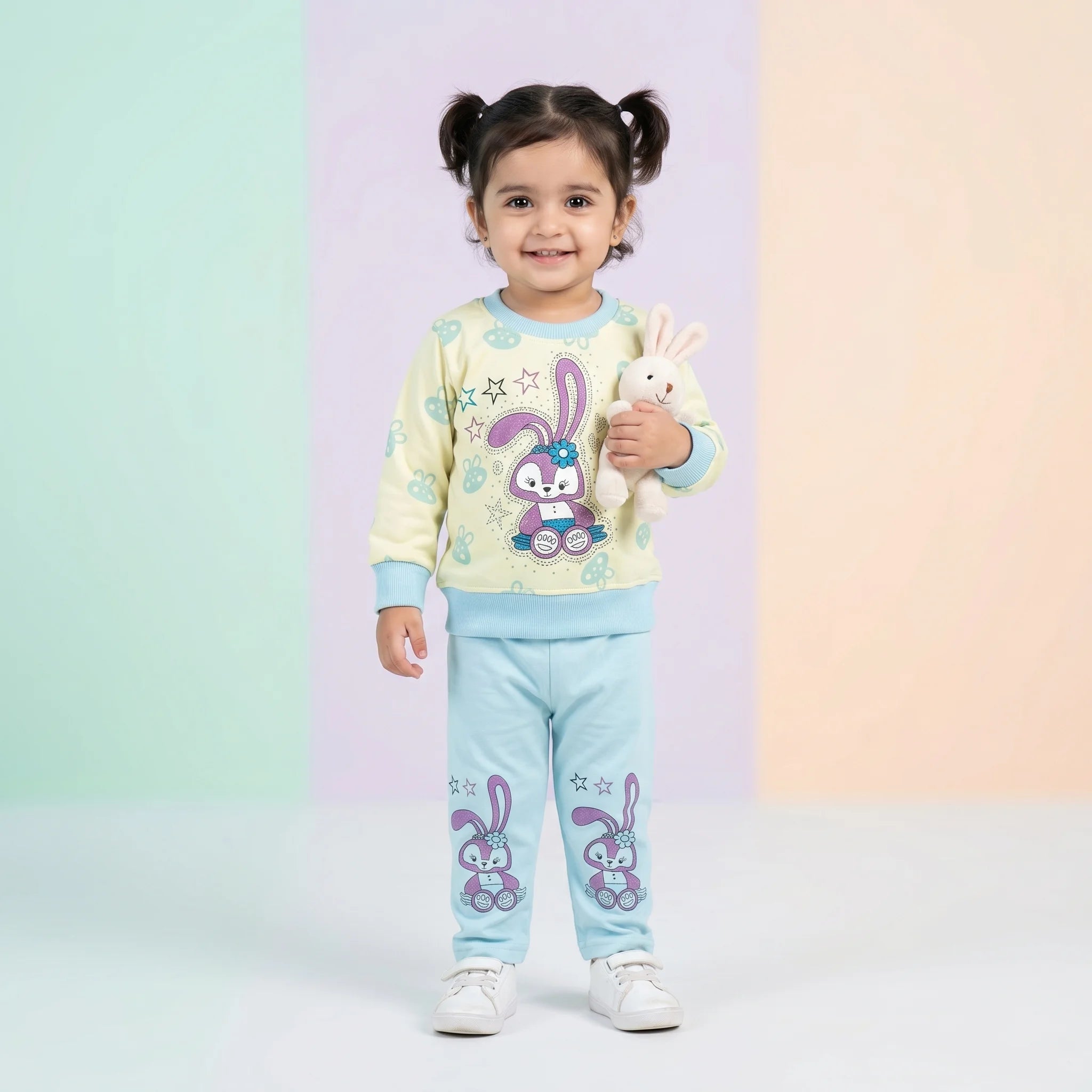 Girls' Cute Bunny Character Sweatshirt and Joggers Set