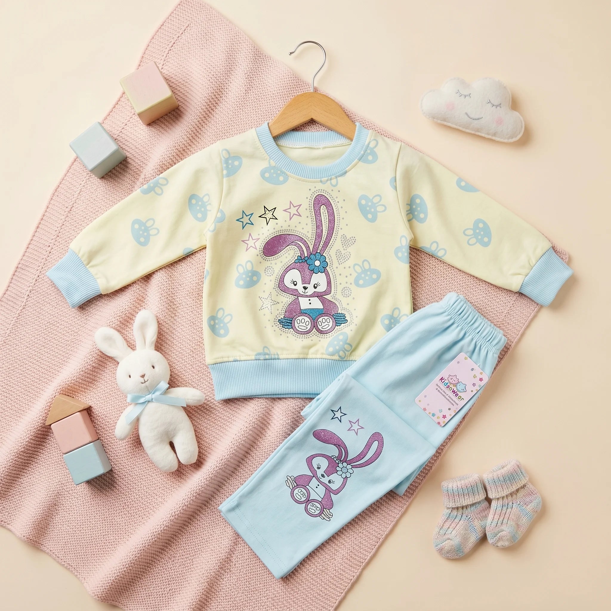 Girls' Cute Bunny Character Sweatshirt and Joggers Set