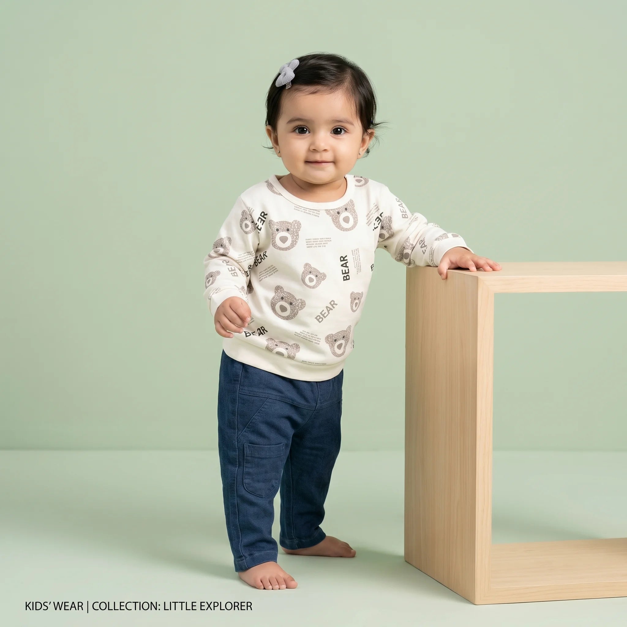 Girls' Bear Sweatshirt & Ribbed Jogger Set